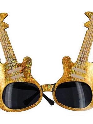 Altın Renk Rockn Roll Gitar Şekilli Parti Gözlüğü 15x15 cm