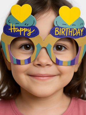 Cupcake Temalı Doğum Günü Renkli Karton Happy Birthday Gözlüğü 6 Adet
