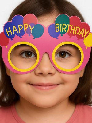 Balon Desenli Karton Doğum Günü Gözlükleri 6 Adet Pembe Renk