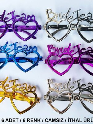 Kalpli Bride Team Gözlük Seti 6 Renk - Kına & Düğün Partileri İçin