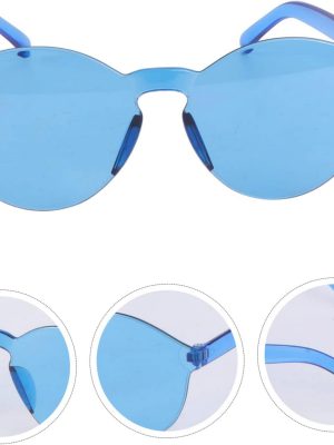 Sert Mika Oval Şekilli Çerçevesiz Mavi Gözlük Retro Parti 5x14 cm
