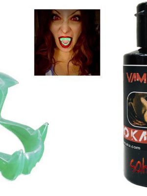 Fosforlu Çift Damak Takma Vampir Dişi ve 50 gr Tiyatro Kanı