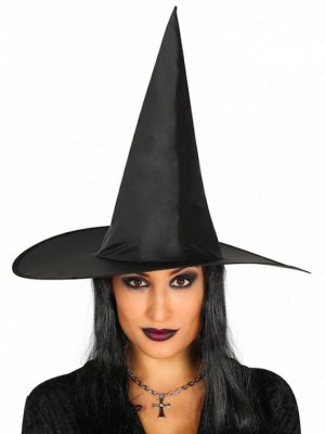 Yetişkin Boy Siyah Cadı Şapkası ve Uzun Siyah Cadı Peruğu