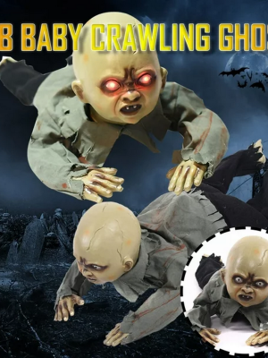 Sesli Işıklı ve Sensörlü Yerde Emekleyen Hareketli Bebek Hayalet Zombi Dekor 30x85 cm