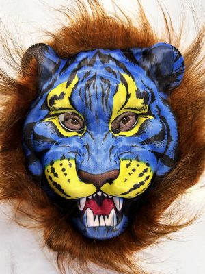 Kahverengi Yeleli Saçlı Mavi Yüzlü Kurt Kaplan Maskesi Mega Peluş 38 No