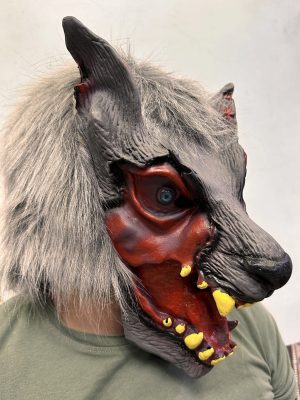 Kafaya Tam Geçmeli Lateks Dişli Ağzı Açık Kurt Maskesi