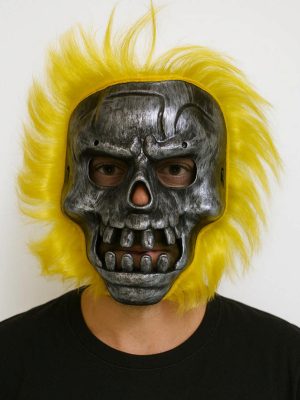 Wild Skull - Metal Kafatası Sarı Saçlı İskelet Maske