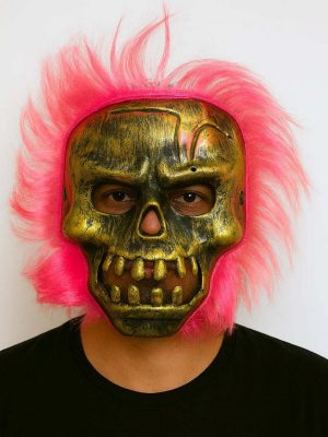 Wild Skull - Bakır Kafatası Pembe Saçlı İskelet Maske