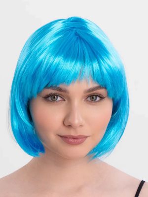Turkuaz Açık Mavi Renk Düz Kesim Kısa Küt Parti Peruğu