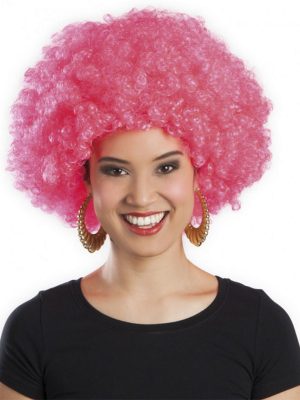 Pembe Renk Kıvırcık Afro Bonus Peruk