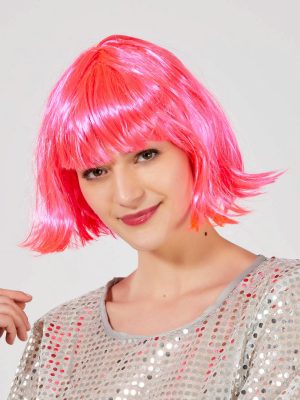 Şeker Pembe Renk Parti Peruğu Küt Saç