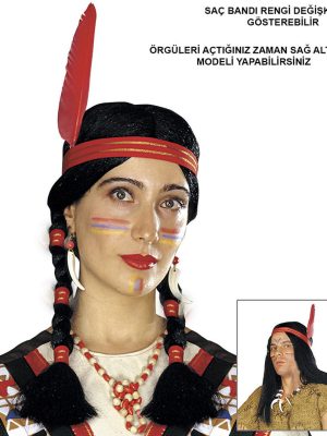 Tüylü Örgülü Hint Peruğu Kızılderili Peruğu