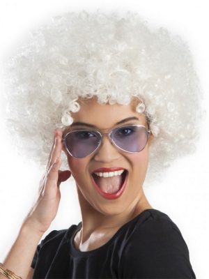 Beyaz Renk Kıvırcık Afro Bonus Peruk
