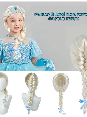 Platin Altın Dore Renk Karlar Ülkesi Elsa Frozen Peruğu Çocuk Boy