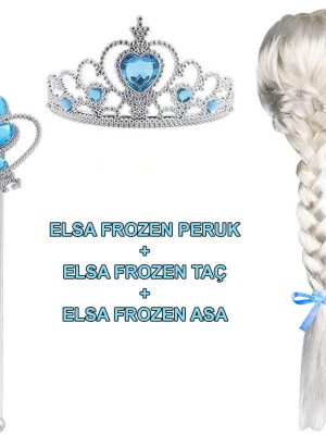 Örgülü Karlar Ülkesi Frozen Elsa Peruğu Tacı ve Sopası Çocuk Boy