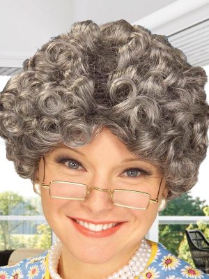 Gri Renk Kıvırcık Yaşlı Peruk Büyükanne Peruğu Astarlı Bonus