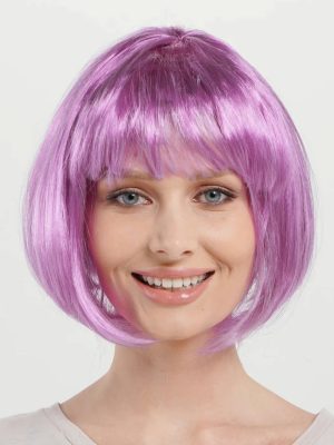 Rose Pembe Renk Düz Kesim Küt Parti Peruğu Kısa Takma Saç