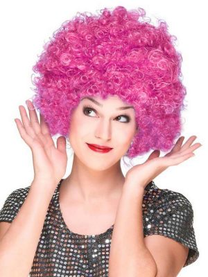 Fuşya Renk Kıvırcık Afro Bonus Peruk Saç Parti Peruğu