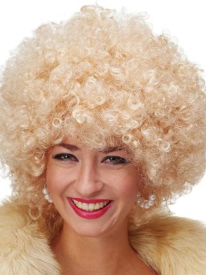 Altın Renk Kıvırcık Afro Bonus Peruk Saç Parti Peruğu Platin Gold