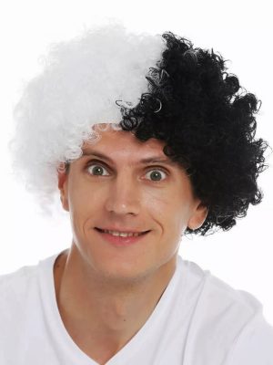 Siyah Beyaz Kıvırcık Afro Bonus Peruk Taraftar Bonus Saç