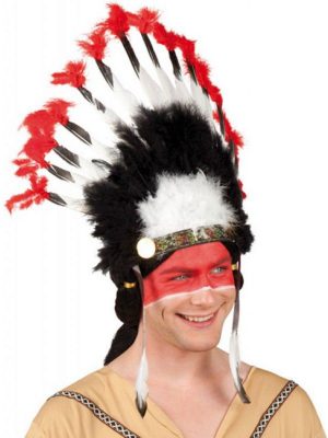 Beyaz Tüylü Siyah Kırmızı Büyük Hintli Kızılderili Başlığı