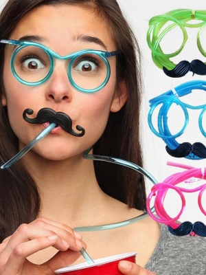 Pipetli Parti Gözlüğü - Çocuk ve Yetişkin Bıyıklı Pipet Gözlük Yeşil Renk 18x14 cm