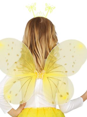 Sarı Kelebek Erkek-Kız Seti – 50 cm Kelebek Kanadı, Taç ve Asa