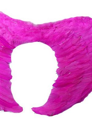 Gerçek Tüylü Katlanabilir Çocuk Pembe Melek Kanadı ve Asa Seti 40x55 cm