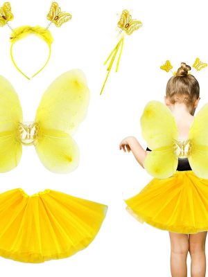Sarı Kelebek Kostümü Çocuk - Sarı Kelebek Kostüm Aksesuar Seti 4 Parça