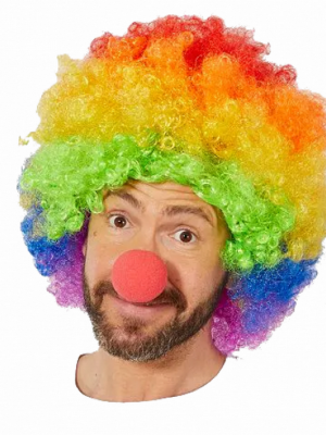 Rengarenk Gökkuşağı Afro Bonus Peruk ve Kırmızı Renk Sünger Burun 120 gr