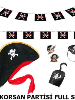 Çocuk Korsan Şapkası + Kancası + Göz Bandı + 2 Adet Yüzük + Afiş Seti
