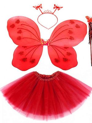 Kırmızı Kelebek Kostümü - Kırmızı Kelebek Kostüm Aksesuar Seti 4 Parça
