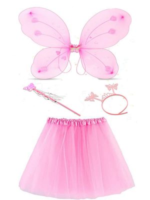 Toz Pembe Kelebek Kostümü - Toz Pembe Kelebek Kostüm Aksesuar Seti 4 Parça