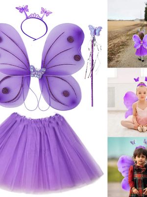 Lila Mor Kelebek Kostümü - Lila Mor Kelebek Kostüm Aksesuar Seti 4 Parça