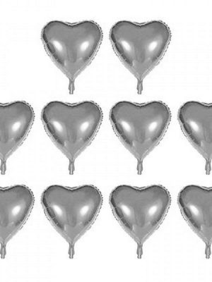 Kalp Şekilli Gümüş Renk Toptan Folyo Balon 45 cm 10 Adet