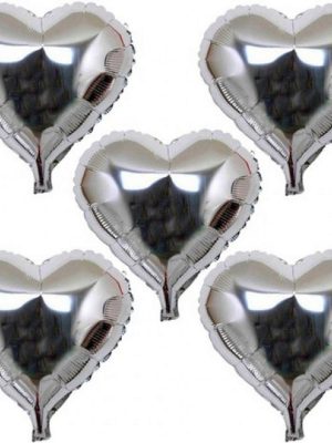 Kalp Şekilli Gümüş Renk Folyo Balon 45 cm 5 Adet