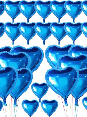 Metalize Parlak Mavi Kalp Şekilli Uçan Balon Folyo 18 inç 45 cm 25 Adet