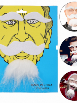 Beyaz Renk Kendinden Yapışkanlı Takma Sakal Bıyık ve Kaş Seti