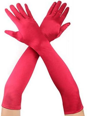 Kırmızı Renk Dirseğe Kadar Uzun Kumaş Eldiven 40 cm