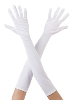 Beyaz Renk Dirseğe Kadar Uzun Kumaş Eldiven 40 cm