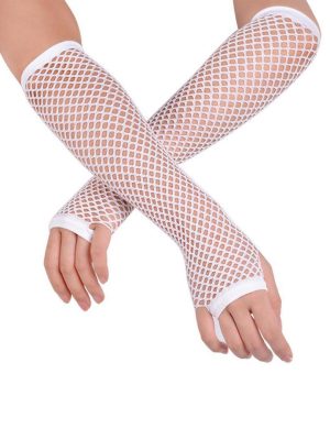 Uzun File Örgü Eldiven Beyaz Renk