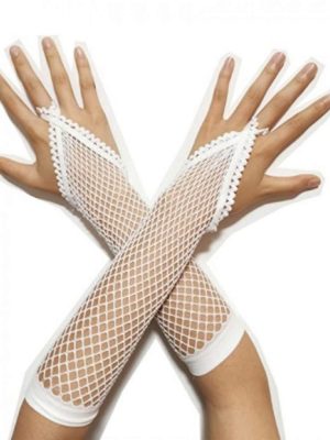Beyaz Renk Parmak Arası File Örgü Eldiven 26 cm