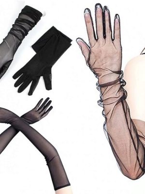 Uzun Boy Likralı Siyah Renk Yetişkin Mega Tül Eldiven 53 cm