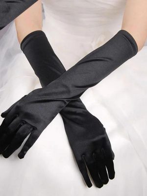 Uzun Boy Ekstra Parlak Saten Eldiven Siyah Renk
