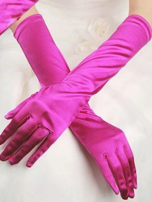 Uzun Boy Ekstra Parlak Saten Eldiven Fuşya Renk