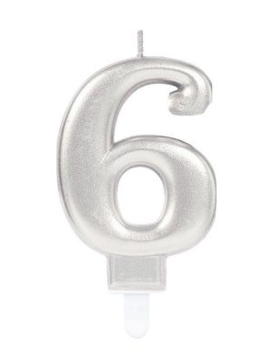 6 Rakam Mum Gümüş Renk