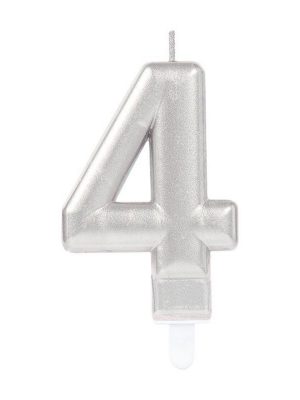 4 Rakam Mum Gümüş Renk