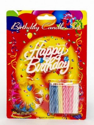 Rengarenk Mumlu Beyaz Happy Birthday Yazılı Doğum Günü Mumu 12 Adet