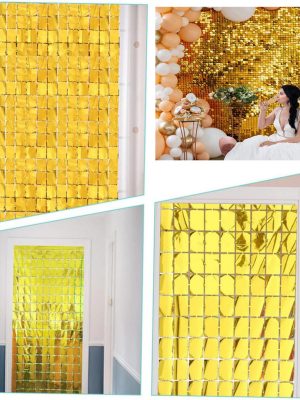 Ekstra Metalize Altın Renk Disko Dikdörtgen Kesim Kapı Perdesi Dekorasyon 1x2 Metre
