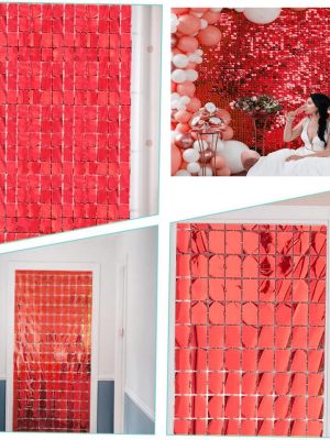 Ekstra Metalize Kırmızı Renk Disko Dikdörtgen Kesim Kapı Perdesi Dekorasyon 1x2 Metre